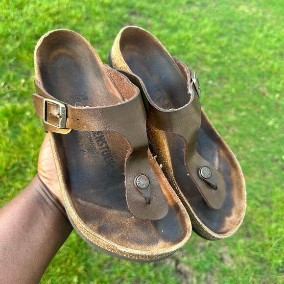 Birkenstock Gizeh Leather Thong Sandals Size 39 US M6 L8‎ Brown - Picture 12 of 14